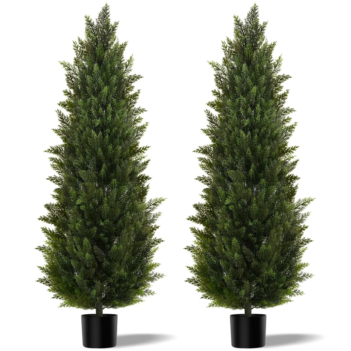 Faux Outdoor Plants Set of 2 with Realistic PE Foliage, UV Resistant Artificial Cedar Trees for Front Porch Patio Entryway Decor