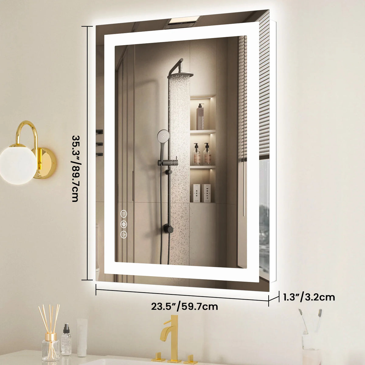 36"x 24"LED Bathroom Vanity Mirror for Wall Memory Function Tempered Glass with Front Light and Backlit For Living Room