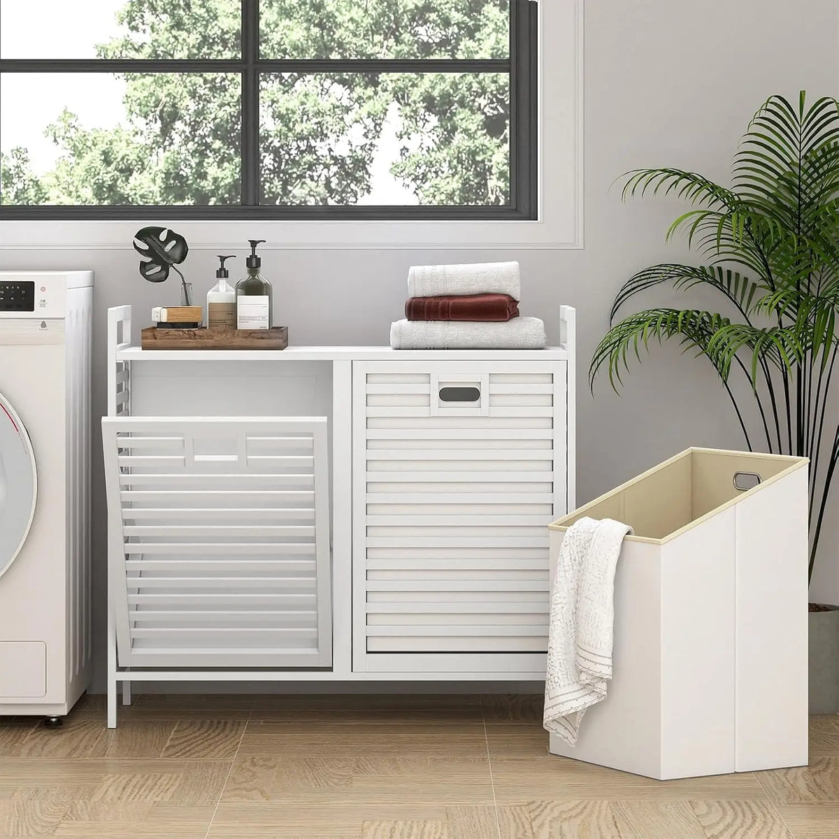 Bamboo Tilt Out Laundry Hamper Cabinet, Wicker Laundry Sorter