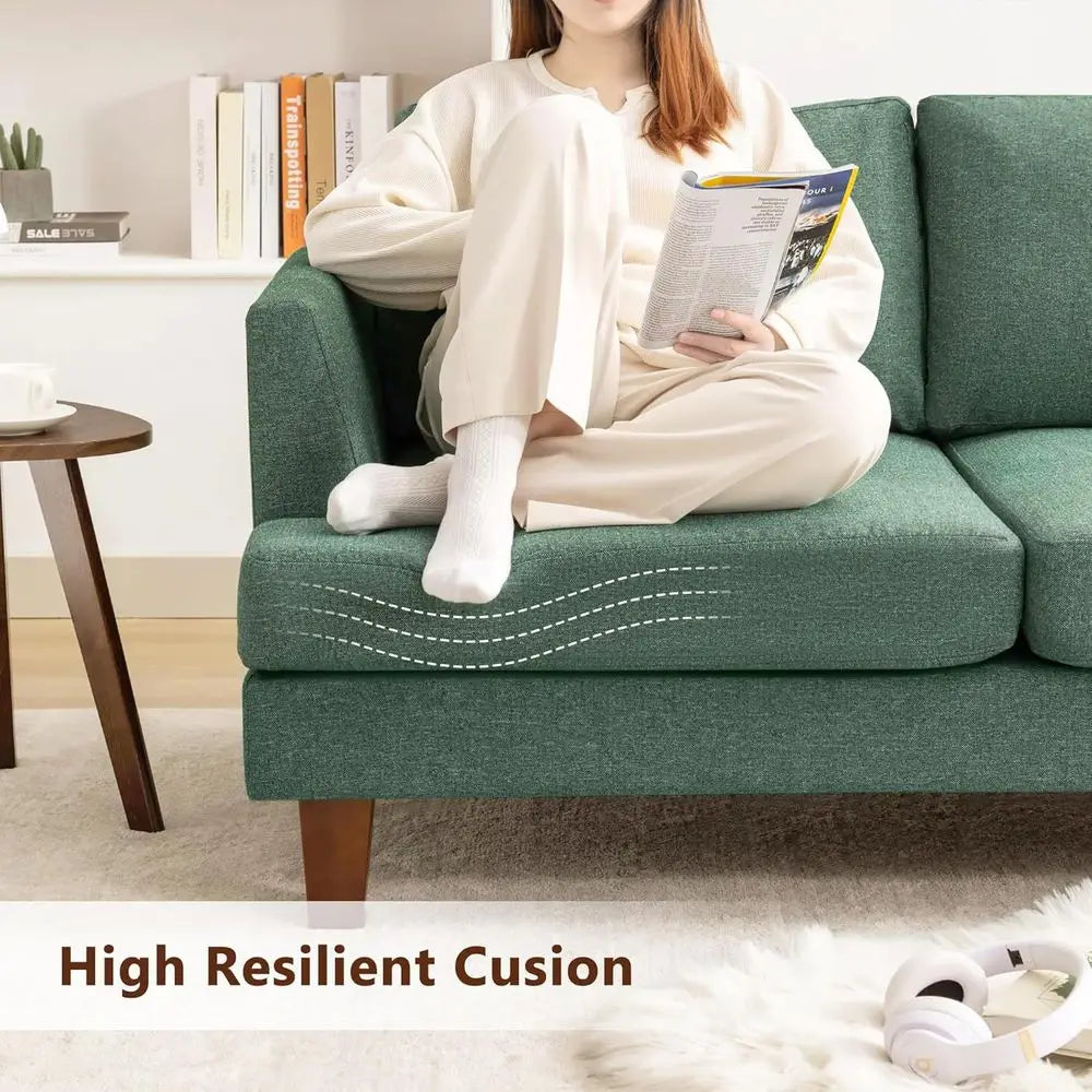 Green 3 Seater Century Sofa, 89" Upholstered Couch with Deep Seats, Armrests, Comfy Furniture or Living Room
