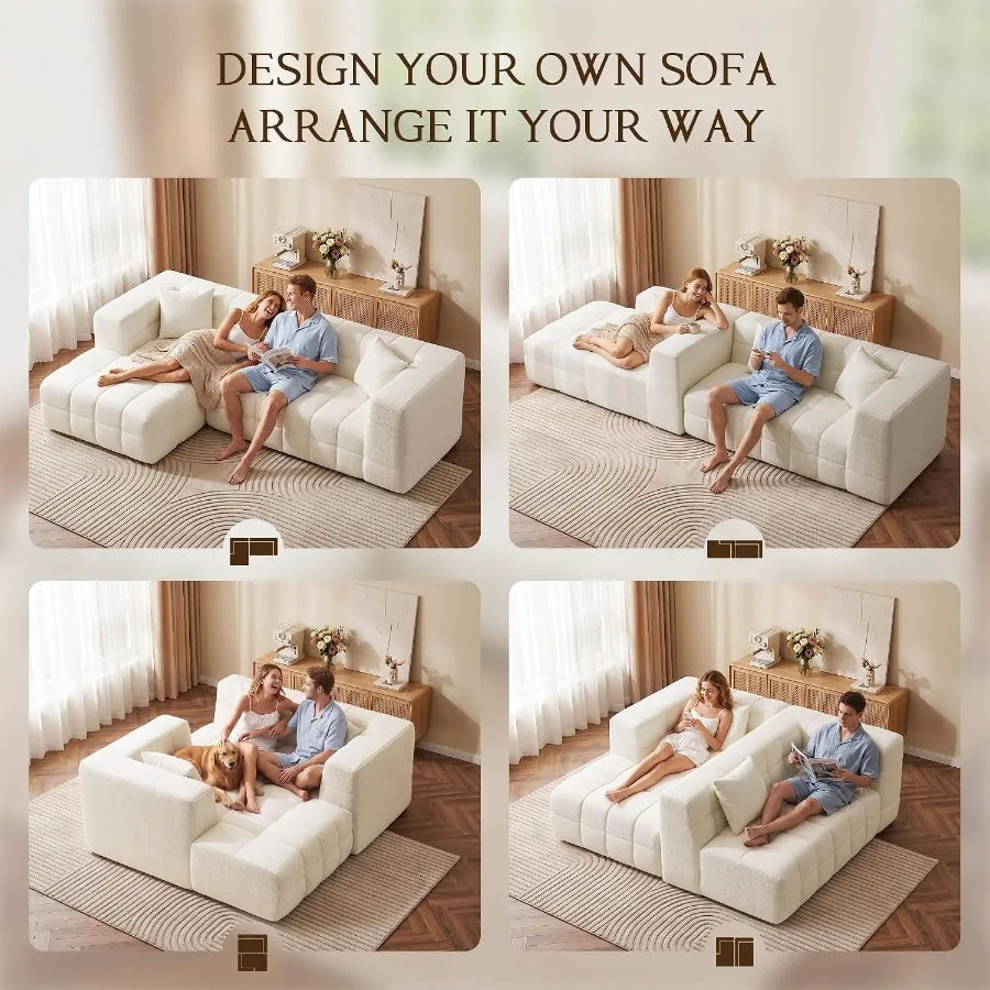 107" Cloud Sectional Couch with Chaise, Boneless Modular Sofa, Beige
