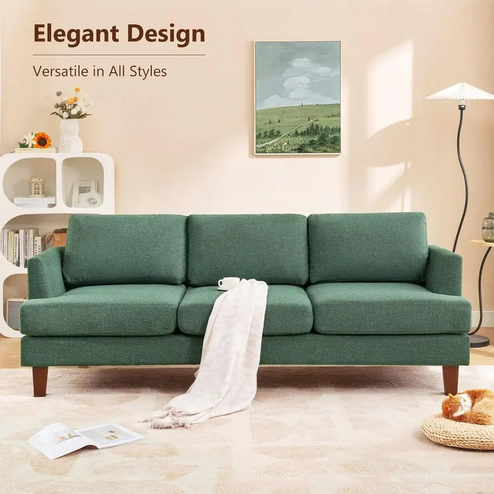 Green 3 Seater Century Sofa, 89" Upholstered Couch with Deep Seats, Armrests, Comfy Furniture or Living Room