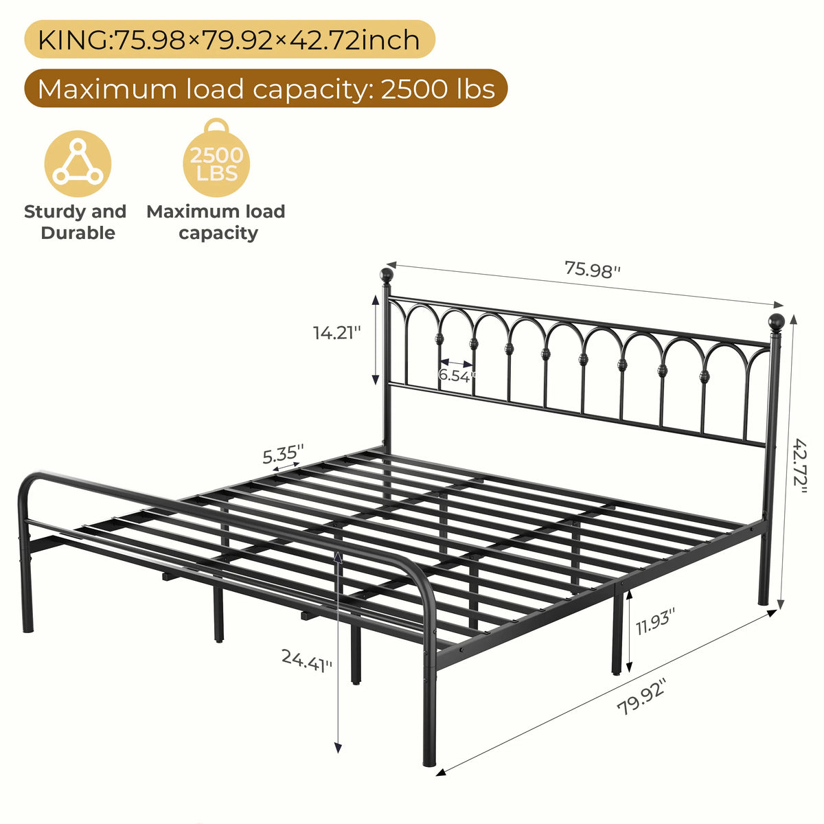 JHK Square Metal Platform Bed Frame Heavy Duty with 11.9" Under-Bed Storage No Box Spring Needed Easy Assembly For Living Room