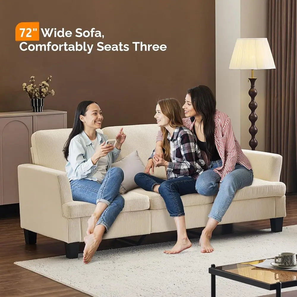Beige 83" Sofa Couches or Living Room, Corduroy ern Comfy 3 Seater Couch 25.6" Deep Seat Upholstery Cozy Sofas or Small Space