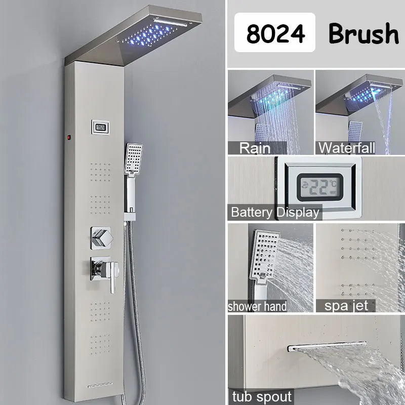 Bathroom Shower Panel LED Light Bathroom Faucet Hot & Cold Rainfall Mixer Tap Modern Bathroom Faucet Shower Column For Bath
