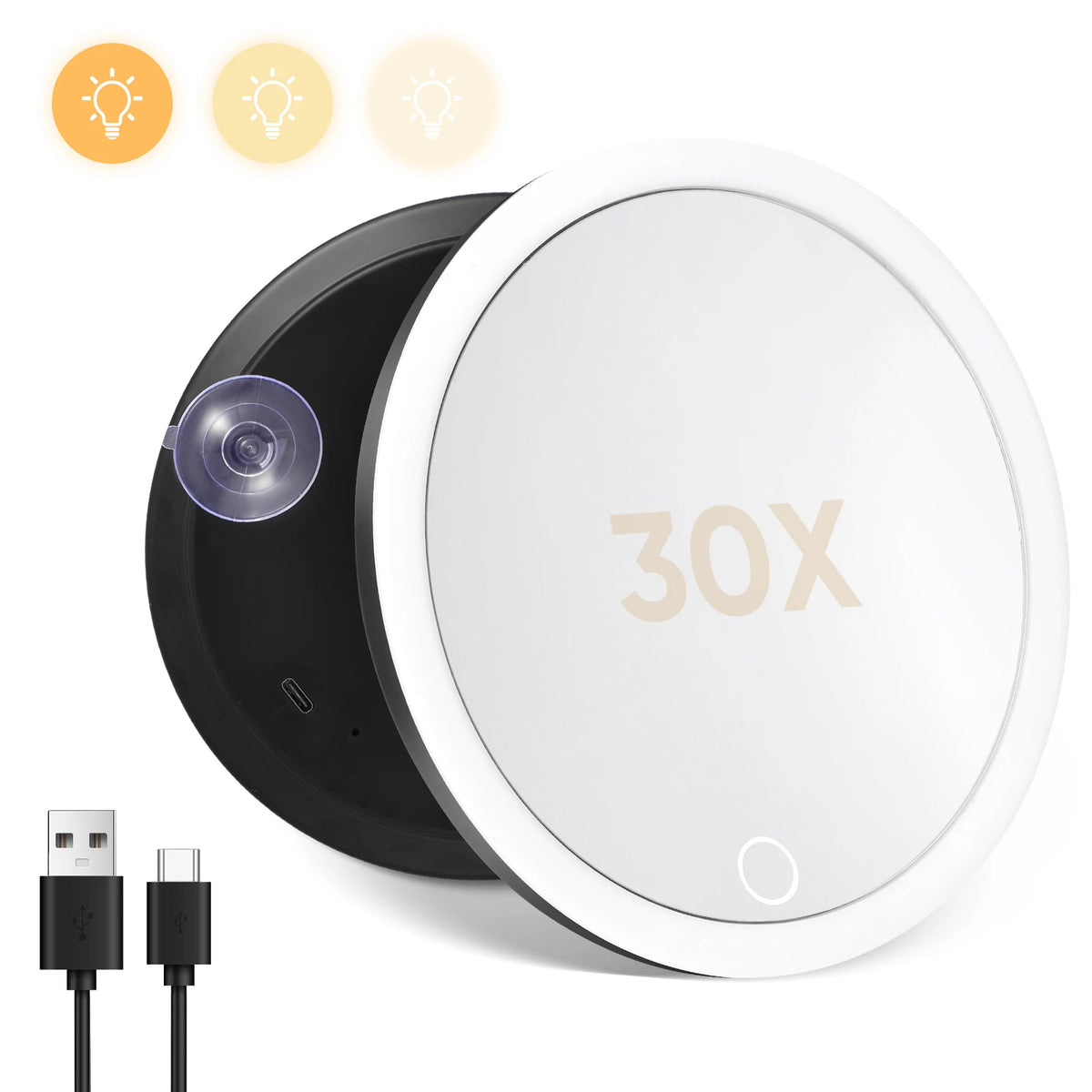 30x Magnifying Vanity Mirror With Lights Touch Screen LED Lighting Dressing Makeup Lamp With 360° Adjustable Stand & Suction Cup