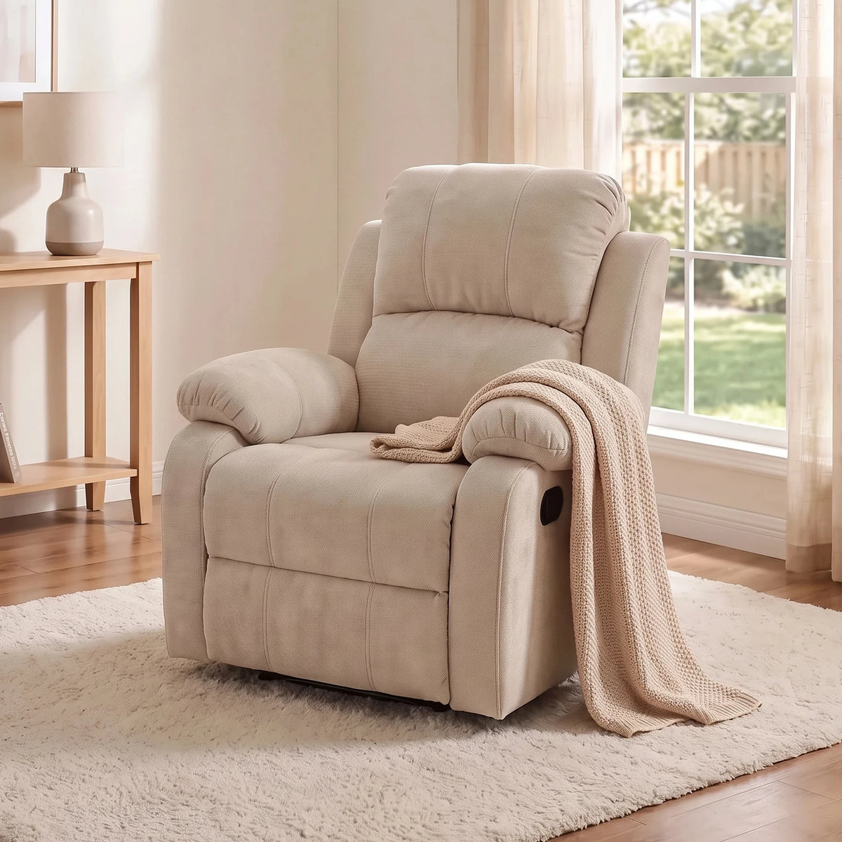 35.43-Inch Manual Armchair With Adjustable Backrest and Telescopic Footrest Single-Person Lounge Chair Equipped With Armrests for Living Room Bedroom Home Theater Children's Room and Apartment