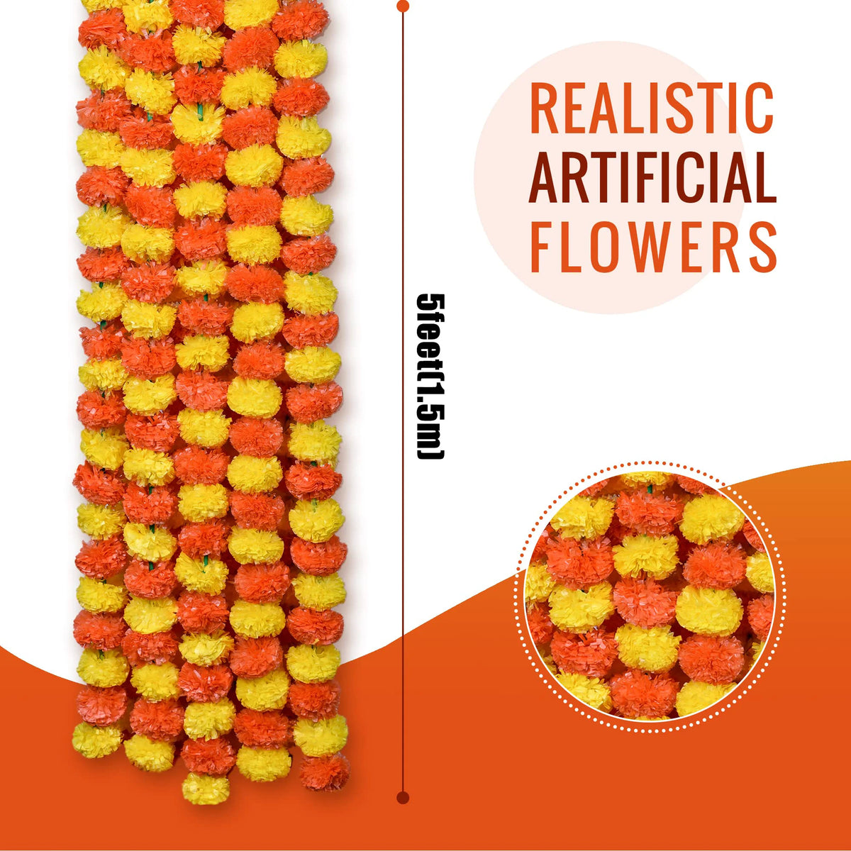 5-40Pcs Marigold Flower Garland For Decoration Artificial Flowers 5 Feet