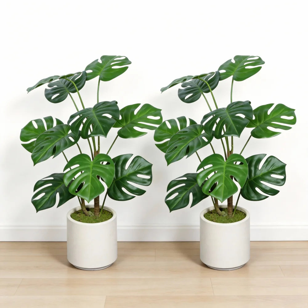 30'' Artificial Monstera Deliciosa Plant with White Pot, 2 pcs / Set