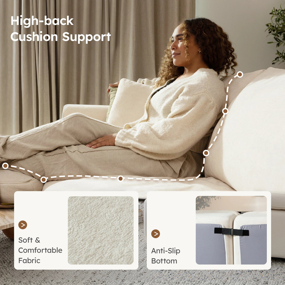 118" Oversized Modular Sectional Sofa, Cloud Couch with L-Shaped Chaise, Upholstered Deep Seat Boneless Sectional with Ottoman
