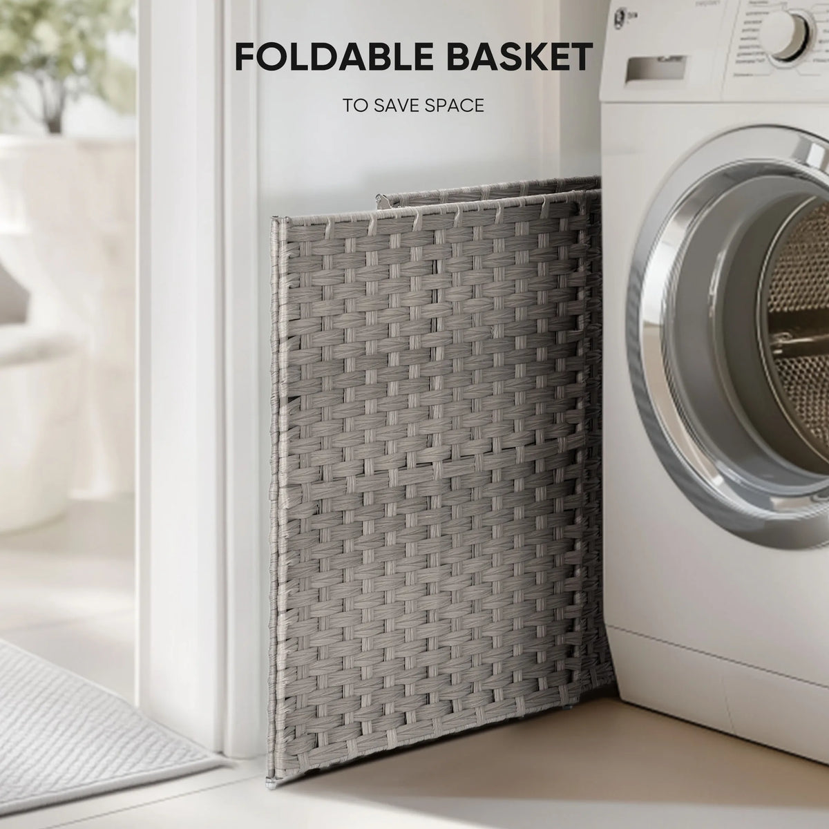 90L Laundry Basket with Lid Foldable Wicker Laundry Hampers with Side Handles Removable Liner Rattan Laundry Basket with Sturdy Steel Frame