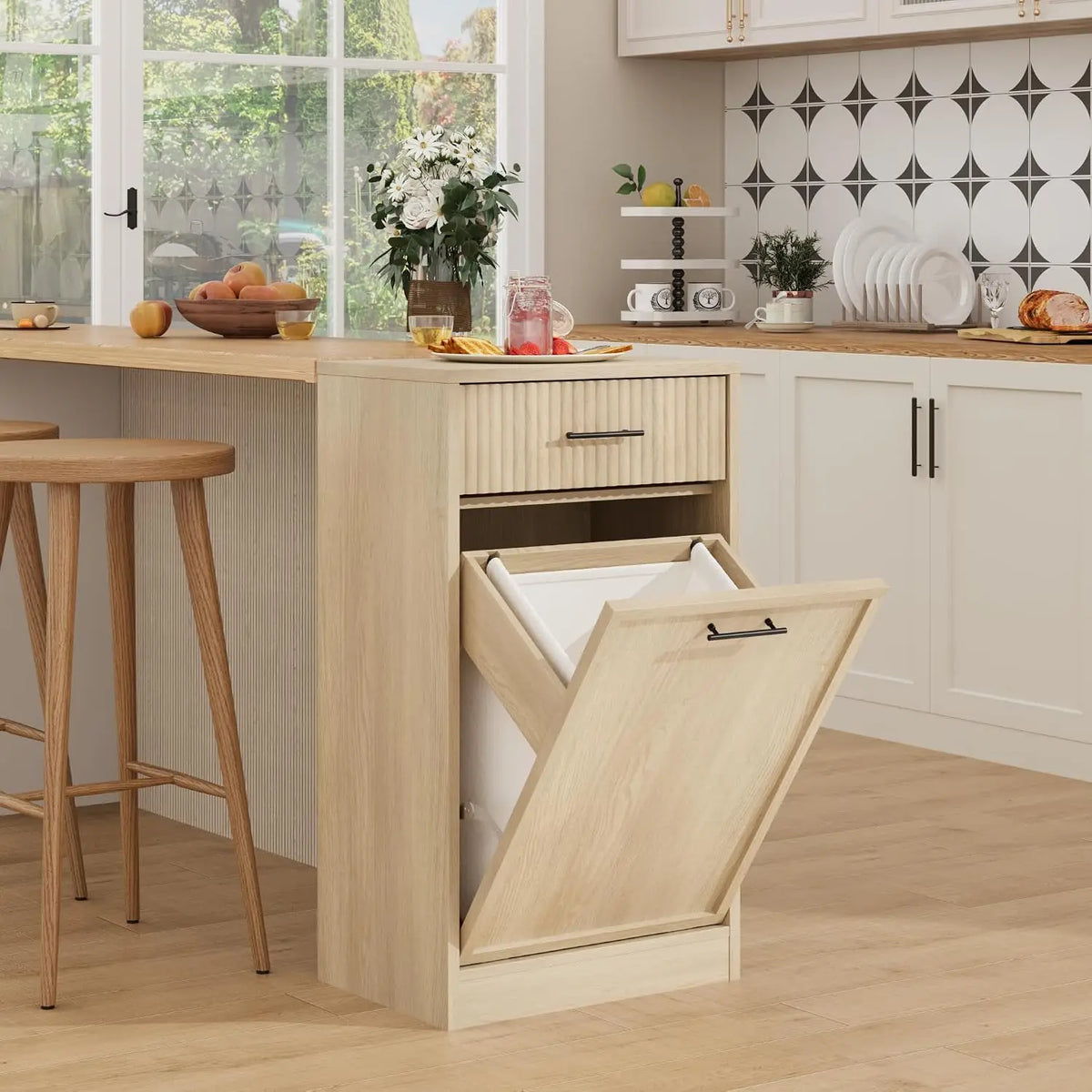 Tilt Out Laundry Hamper Cabinet With Drawer And Baskets Wooden Laundry Basket For Bathroom Laundry Room Bedroom