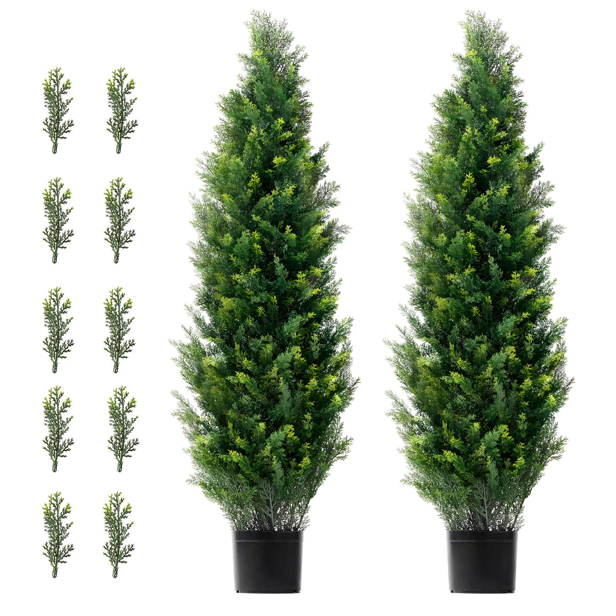 Artificial Cedar Topiary Tree, 48 inch Tall (2 Pieces), with Extra Leaves & Pot Faux Evergreen Fake Pine Cypress Trees