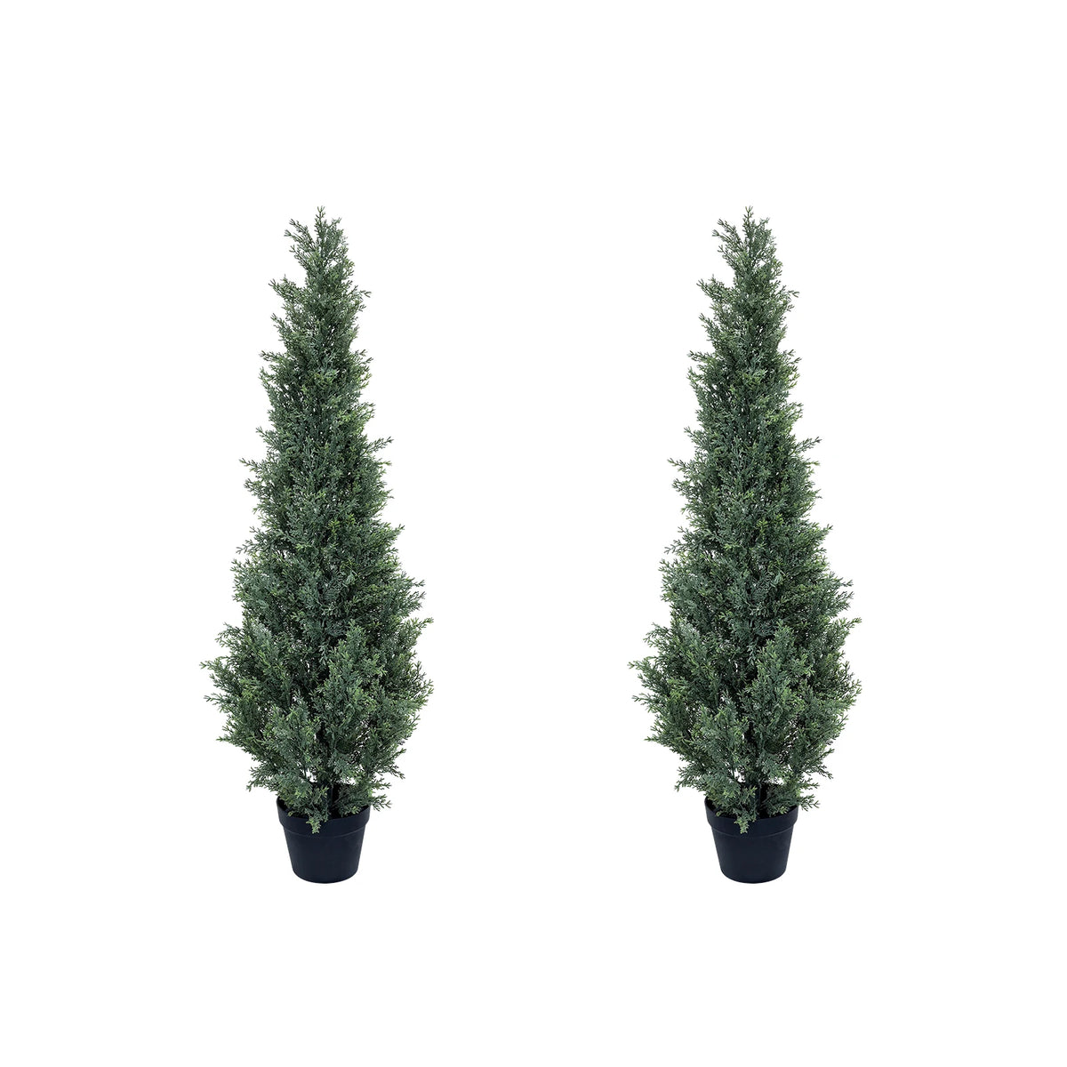 2pcs PE Artificial Cypress Trees, UV Protection, Outdoor Indoor Faux Pine Shrubs Plants in Black Pots for Garden, Patio, Porch, Home Décor 3-4FT