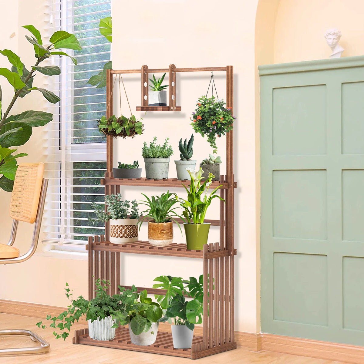3 Tiers Wood Hanging Plant Stand Heavy Duty Garden Tall Flower Display Rack Holder