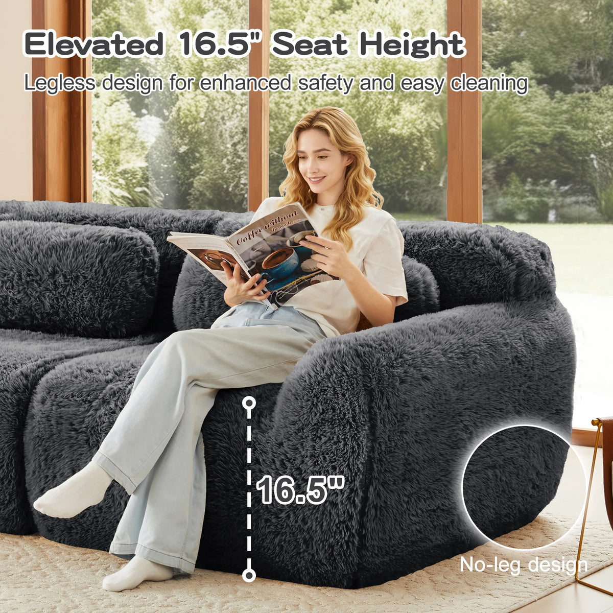 2-Seater Modular Sectional Sofa, 40" Plush Fabric Couch with Non-Slip Base, 32D High Density Sponge No Assembly Required with Throw Pillows for Living Room, Gray
