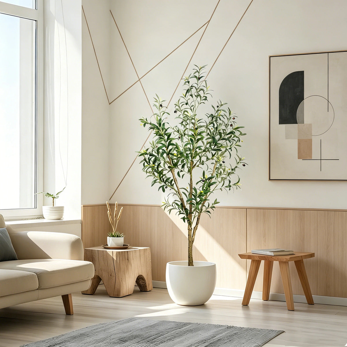 5/6/7/8 Olive Trees Artificial Indoor Faux Olive Tree with Black Pot Silk Fake Plant with Natural Wood Trunk and Lifelike Fruits for Home Office Decor