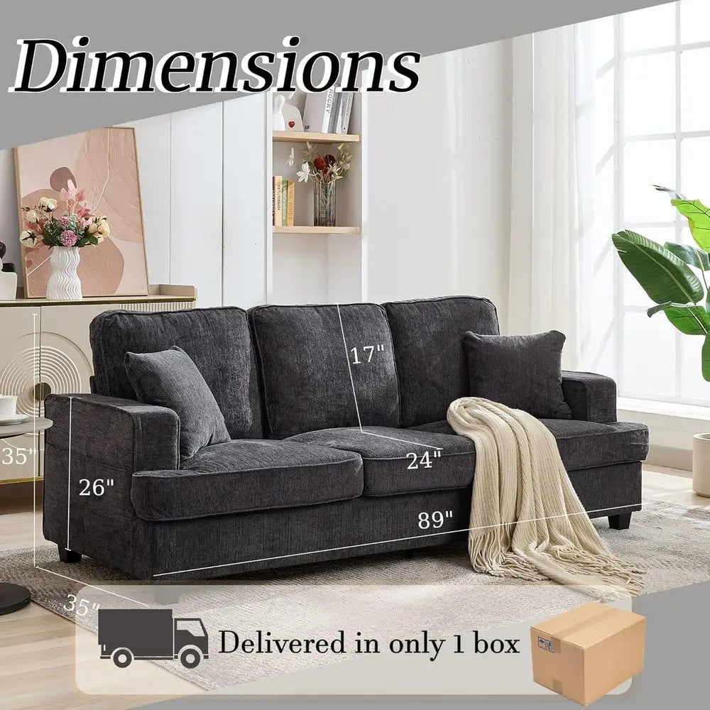 Couches or Living Room, 89 inch Cloud Couch Sofa in Chenille with Extra Comfy Sot Deep Seats, 3 Seater Sofas