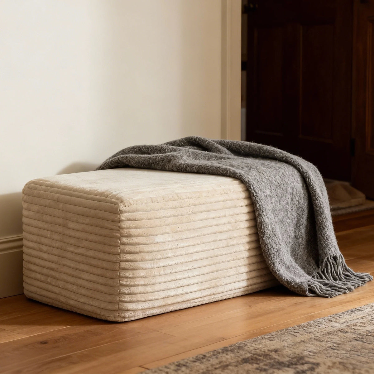 Plush Ottoman Sofa Bench Upholstered Cloud Ottoman Comfortable Supportive Modular Sectional Couch for Living Room Beige