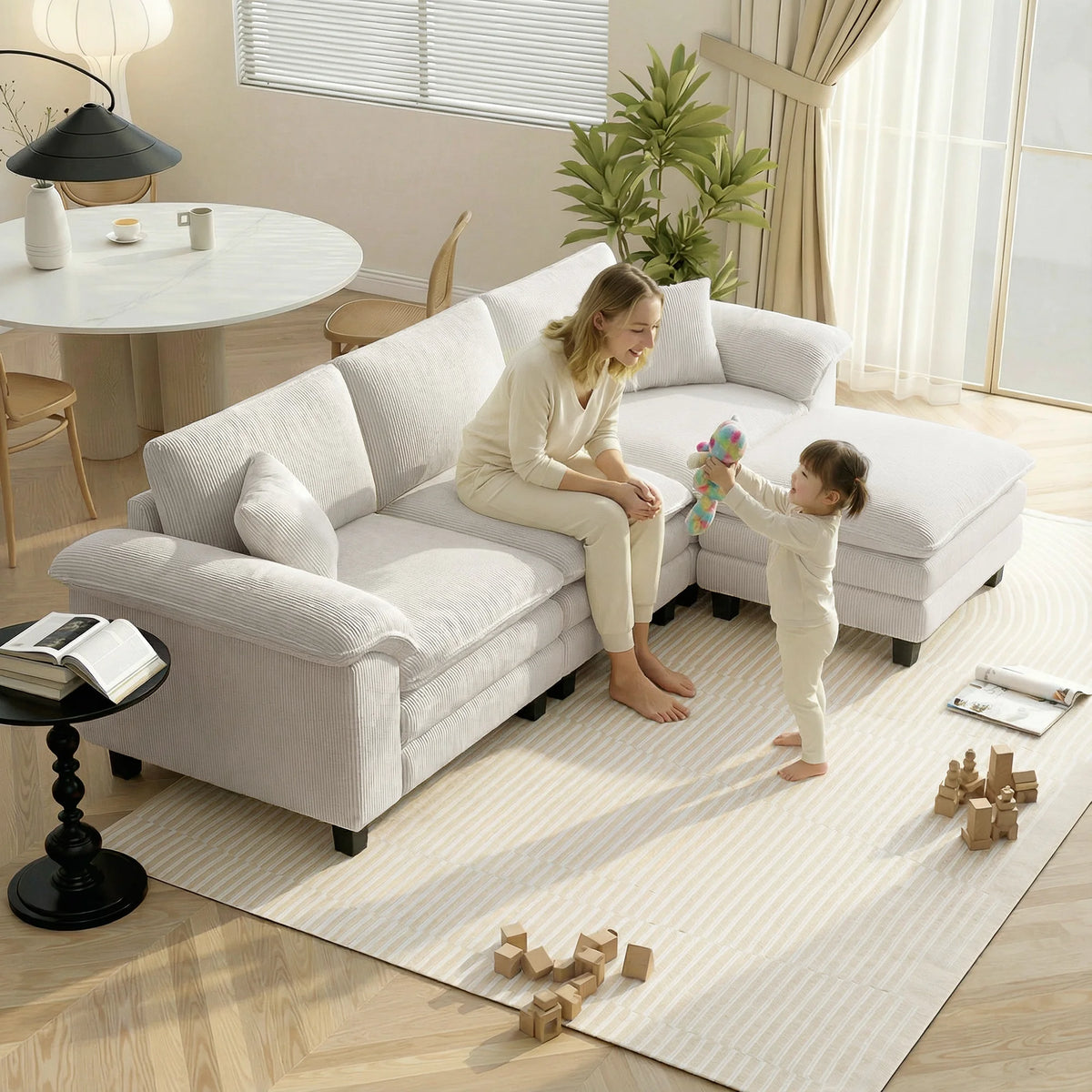 Modular Sectional Sofa Couch, 124" Oversized Cloud Couch, Beige