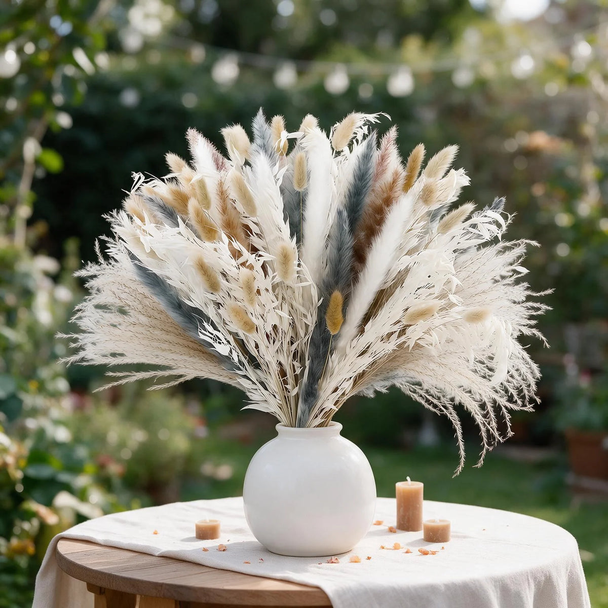 100PCS Pampas Grass Bouquet 17.5in Mixed Dried Flowers Bunny Tails Dried Oats Reed Grass Dusty Blue White Beige Boho Neutral Home Wedding Decor Farmhouse Table Centerpiece Vase Filler Rustic Minimalist Handmade Vase Not Inclu