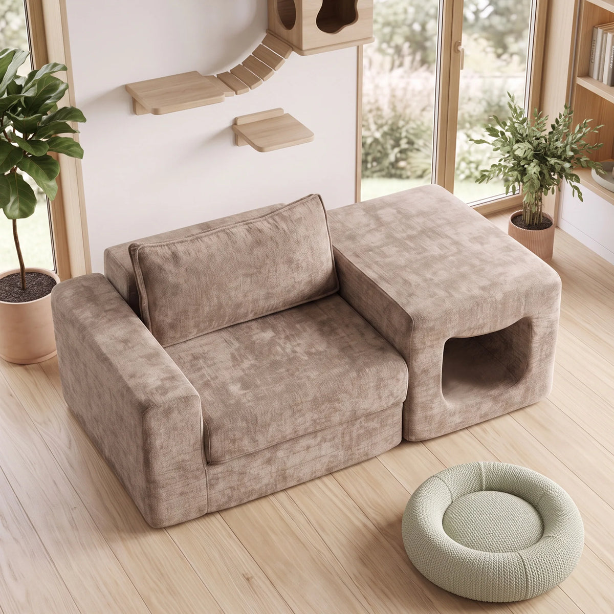 US Local Stock Compressed Modular Chenille Sofa Built‑in Pet Cave No Assembly Pet‑Friendly Couch For Living Room Apartment Small Space