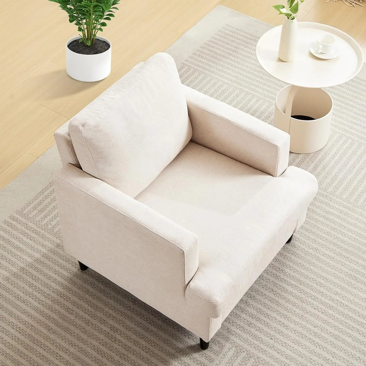 Mid-Century Modern Accent Chair Linen Fabric Reading Armchair Deep Seat High-Density Foam Solid Wood Legs, Comfy Chair for Small Space, Apartment