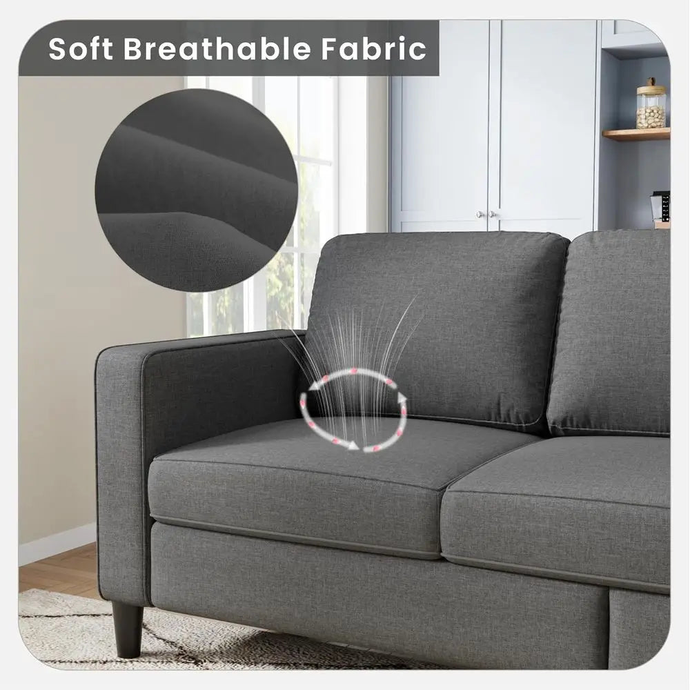 Sectional Sofa Couches for Living Room, Grey 3 Seat L-Shaped Couch with Storage Ottoman, Comfy Linen Convertible Sectionals Sofas