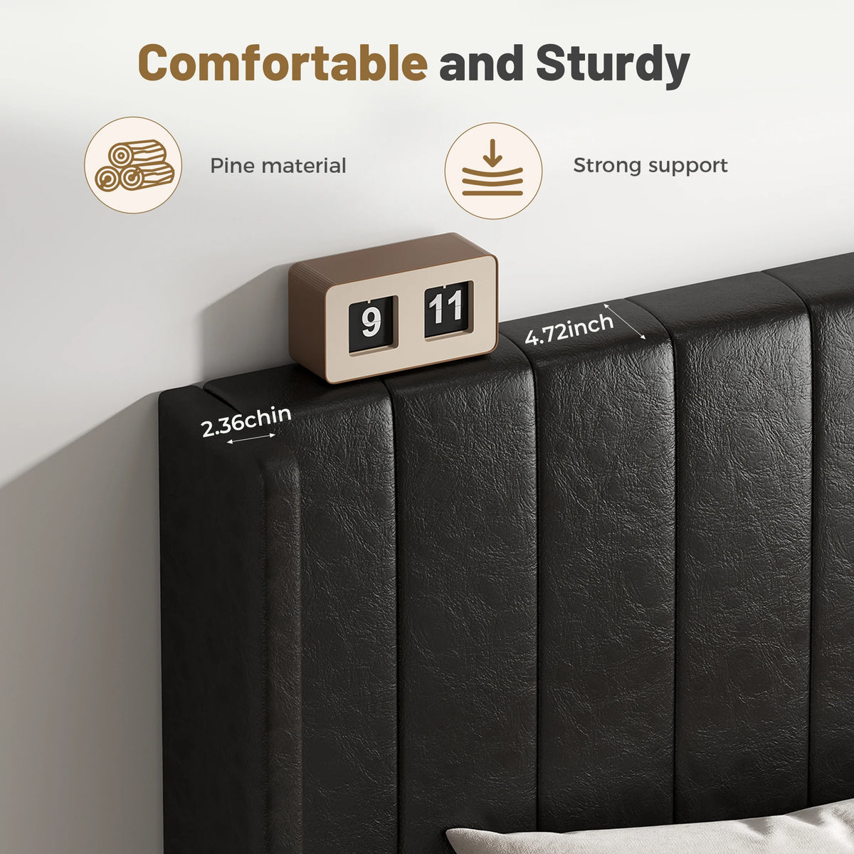 Wooden Bed Frame with PU Leather Wingback Headboard No Box Spring Needed with Sturdy Wooden Slats Support Upholstered Mattress Foundation For Home Bedroom