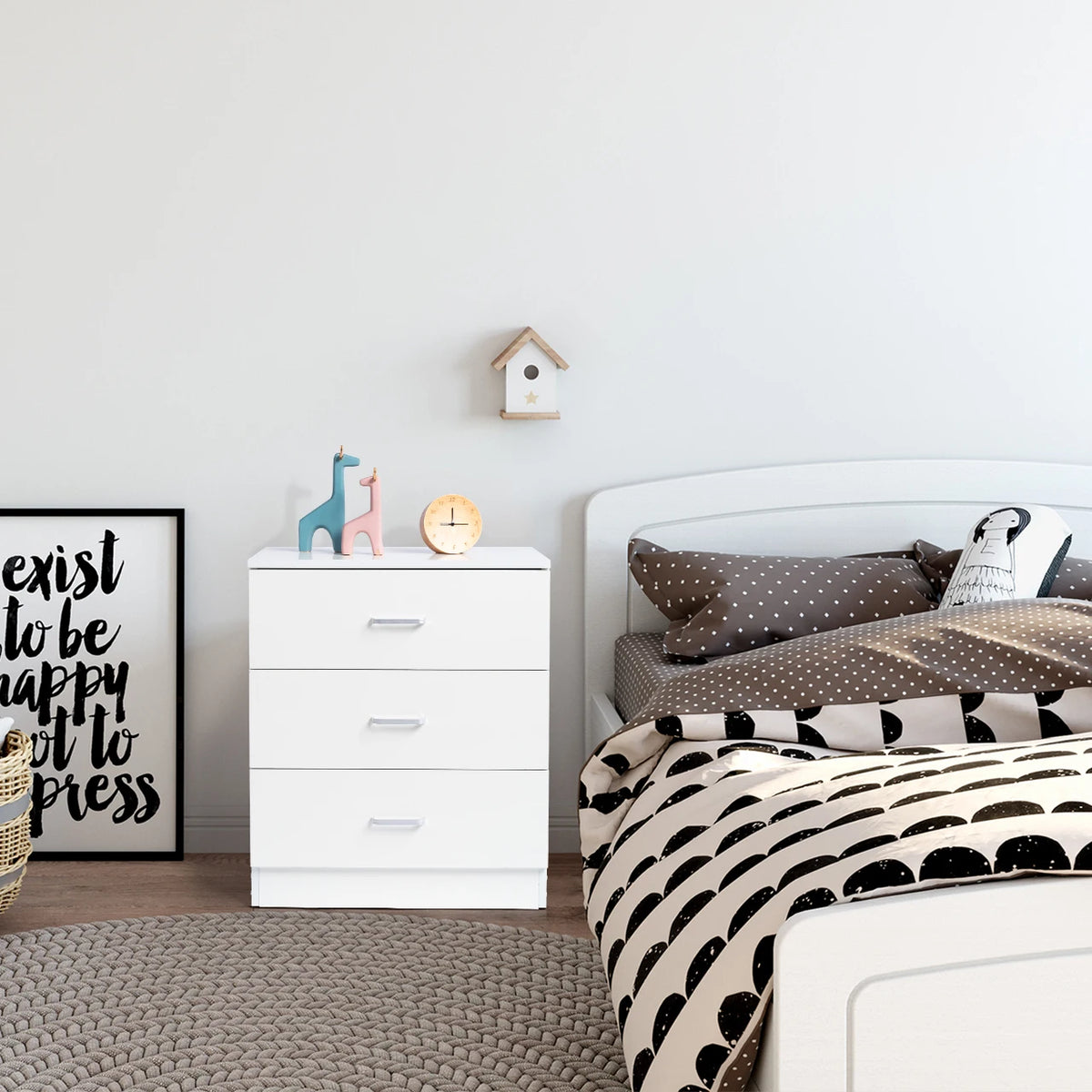 White 3‑Drawer Chest of Drawers, Tall Bedroom Dresser Cabinet with Silver Long Pull Handles, Freestanding Storage Drawer Unit for Bedroom Apartment Home Furniture