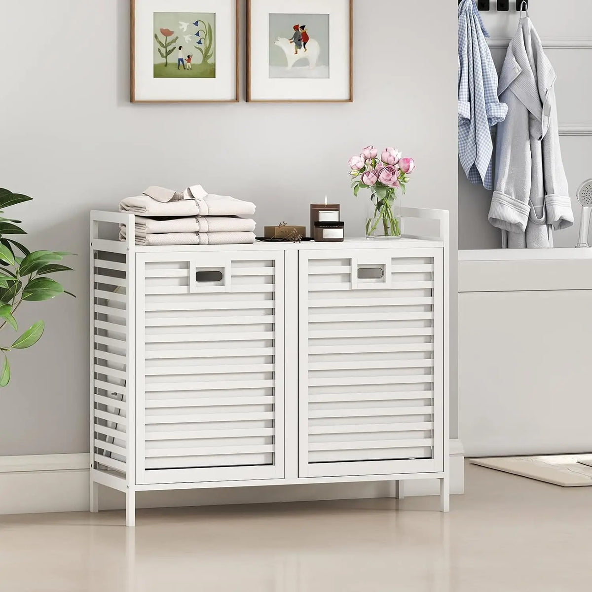 Bamboo Tilt Out Laundry Hamper Cabinet, Wicker Laundry Sorter