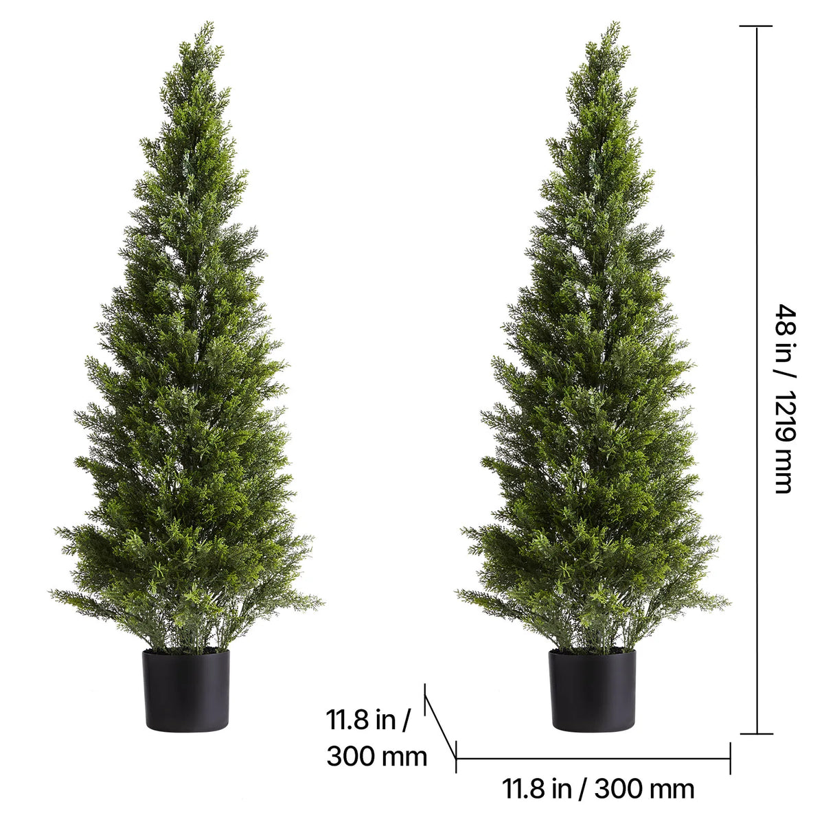 Artificial Cedar Topiary Tree, 48 inch Tall (2 Pieces), with Extra Leaves & Pot Faux Evergreen Fake Pine Cypress Trees