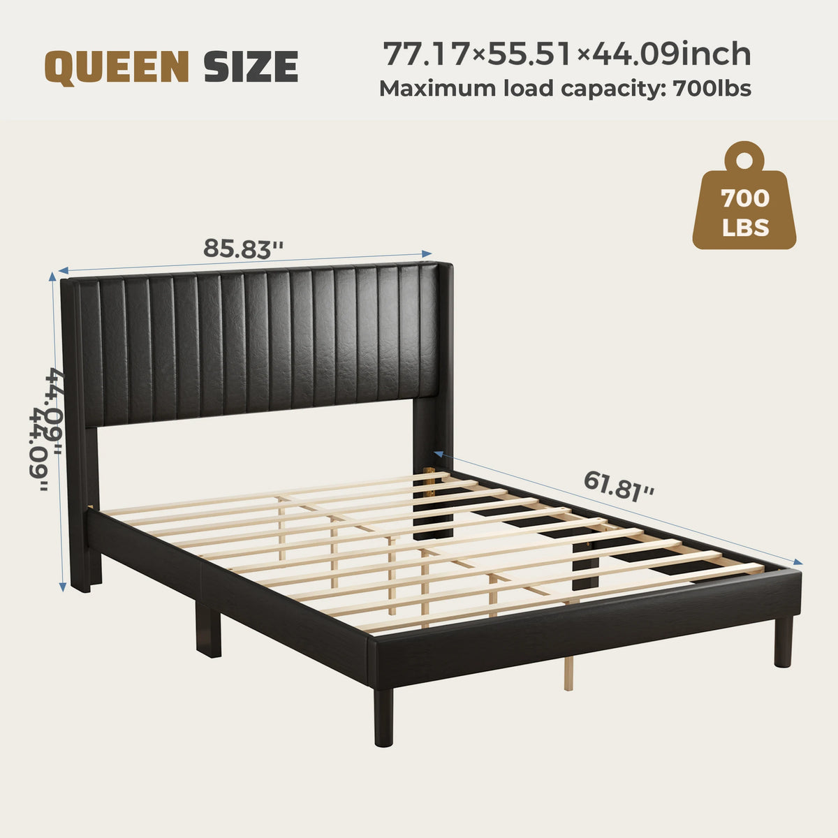Wooden Bed Frame with PU Leather Wingback Headboard No Box Spring Needed with Sturdy Wooden Slats Support Upholstered Mattress Foundation For Home Bedroom