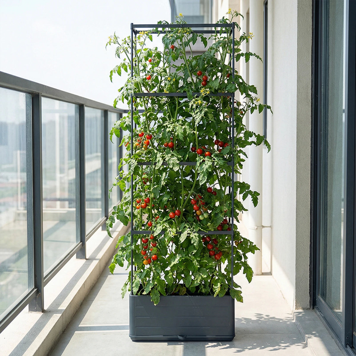 Raised Garden Bed Planter Box with Trellis Self-Watering Plant Support Planter for Climbing Vegetables Plants Outdoor Patio