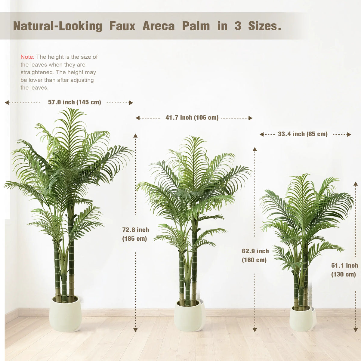 4/5/6FT Artificial Areca Palm Tree with White Pot, 3-Trunk Faux Tropical Palm Plant, Realistic Indoor Fake Tree for Home Office Living Room Decor
