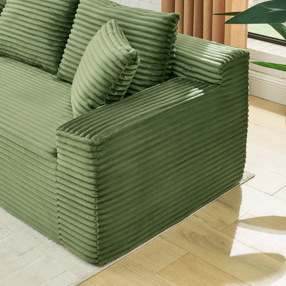 115" Comfy U-Shaped Sectional Couch, Modern Corduroy Sofa with Chaise and Ottoman, No-Tool Assembly Free Modular Cloud Sofa for Living Room Apartment, Green