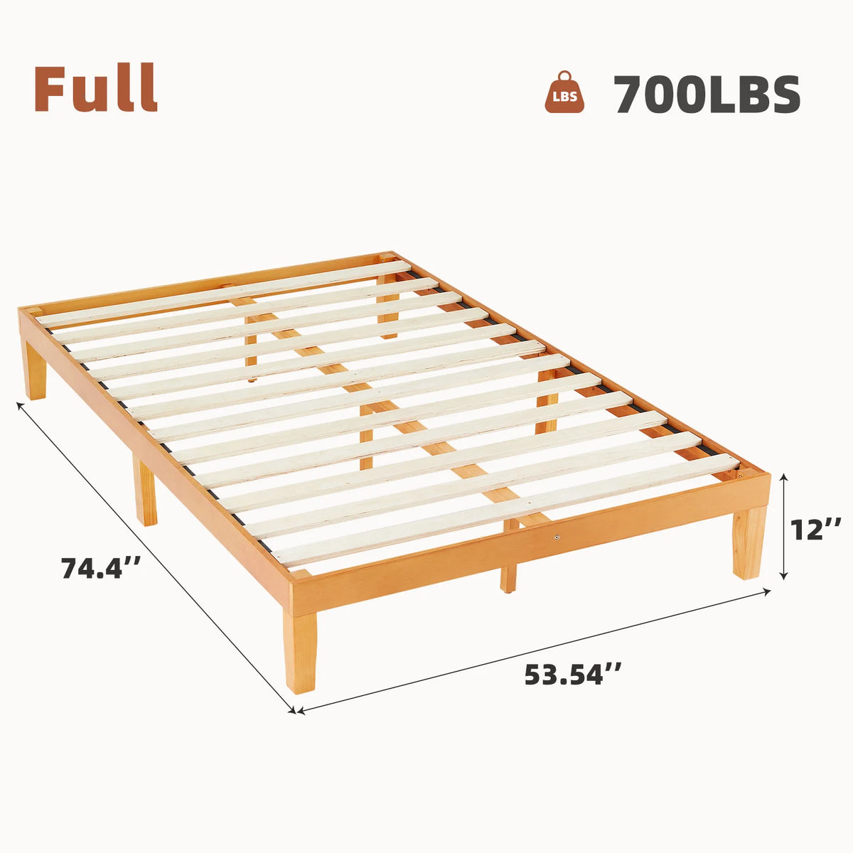 JHK All Size Solid Wood Bed Frame with Sturdy Wood Slat Support No Box Spring Needed Easy Assembly Eco-Friendly For Living Room