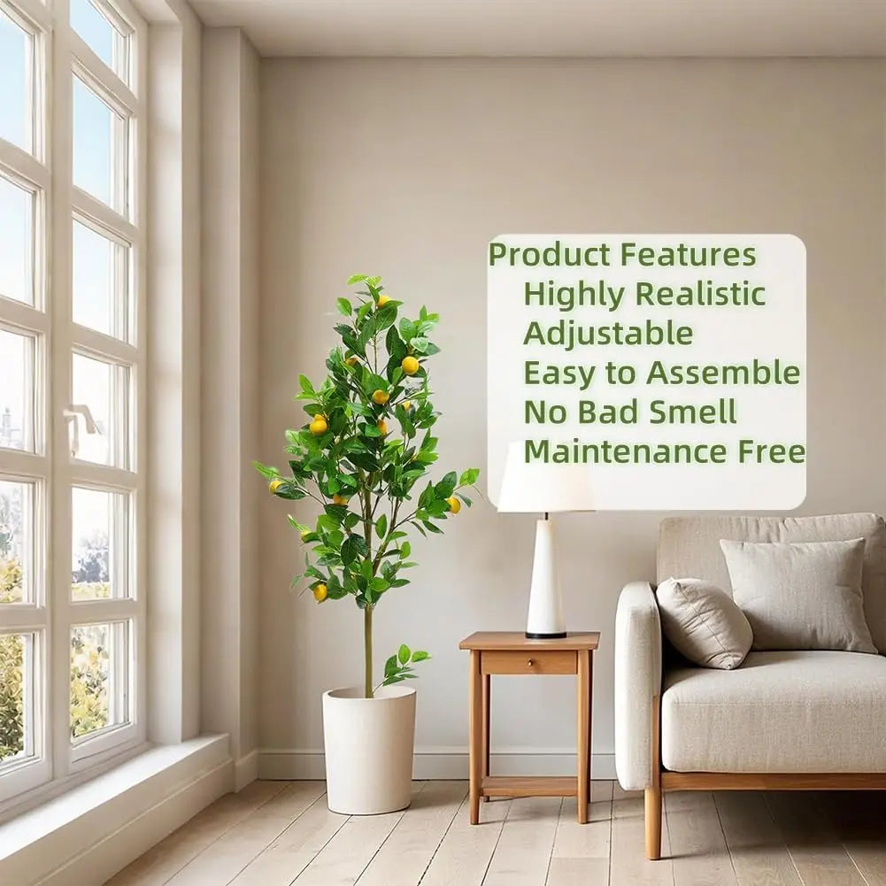 5FT Artificial Lemon Tree Potted That Look Real, Faux Lemons Citrus Plants with Yellow Fake Lemons Fruits in Pot, Indoor Tall Artificial Trees for Home Office Kitchen Decor Party Wedding Christmas