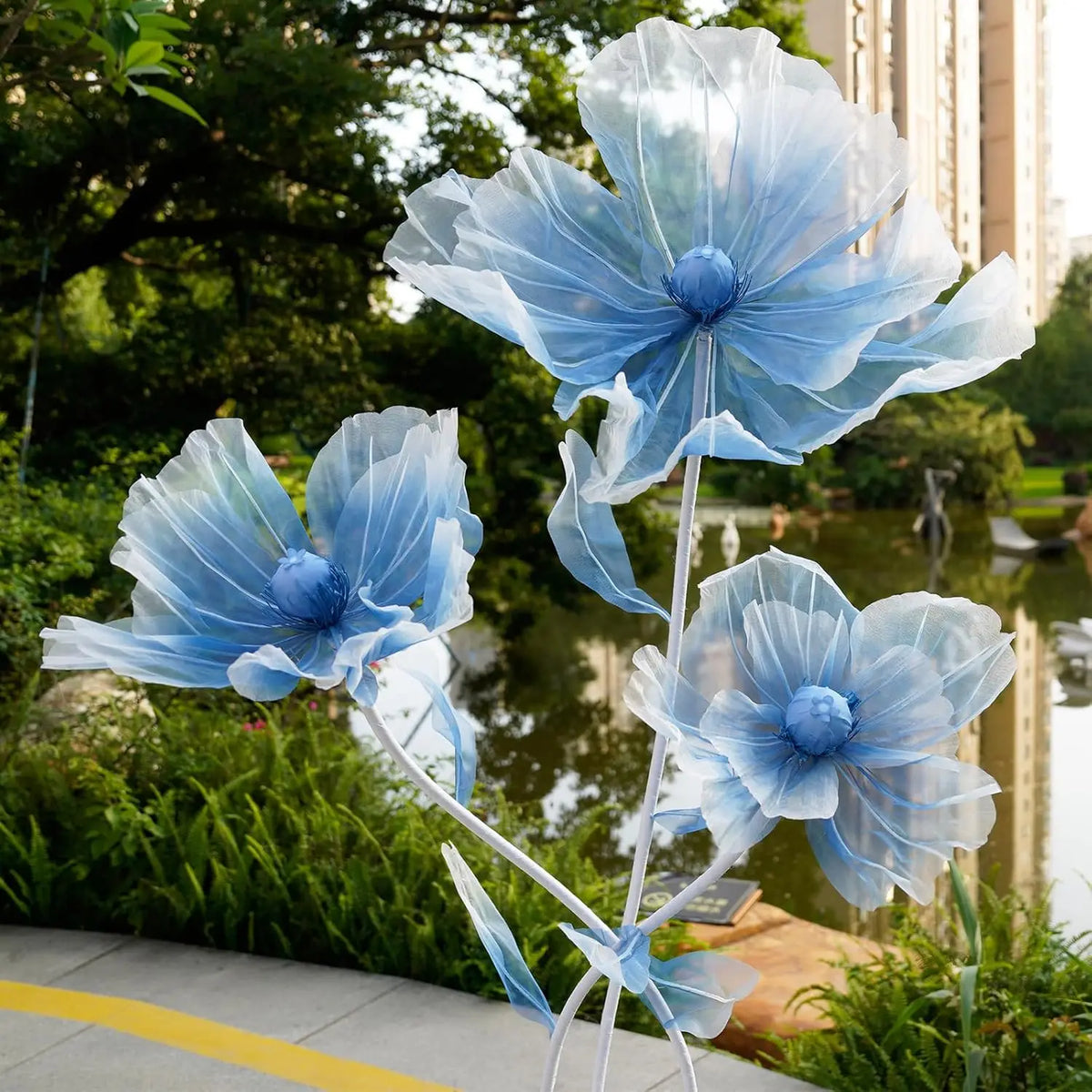 Giant Flowers For Decoration,66.9" Tall Floor Standing Life Size Silk Flower Decor - 3 Large Artificial Flowers With Stand