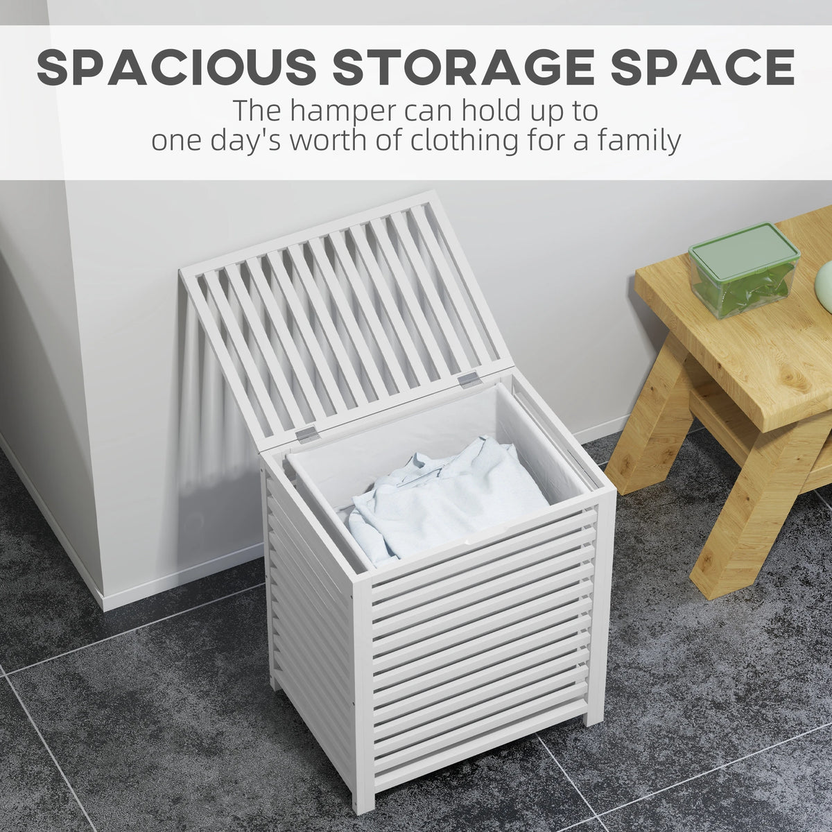 Bamboo Laundry Hamper with Lid, Laundry Basket with Removable Liner Bag, Dirty Clothes Hamper, 19.75 x 14.25 x 23.5 Inches, White