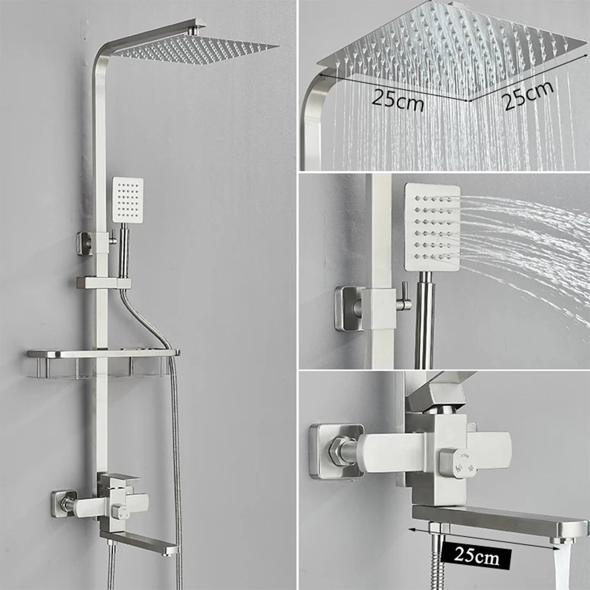 Brushed Gold Bathroom Shower Faucet Set Brass Bath Faucet Rainfall Shower Head Wall Mounted Bathtub Shower Mixer Tap System