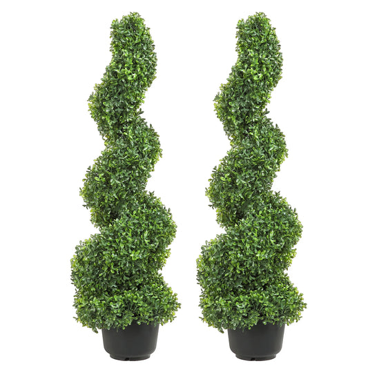 SucceBuy 1/2pcs Artificial Boxwood Tower Topiary Spiral Artificial Plant 24/36/48in high Decorative Plants Green Plastic PE Tree