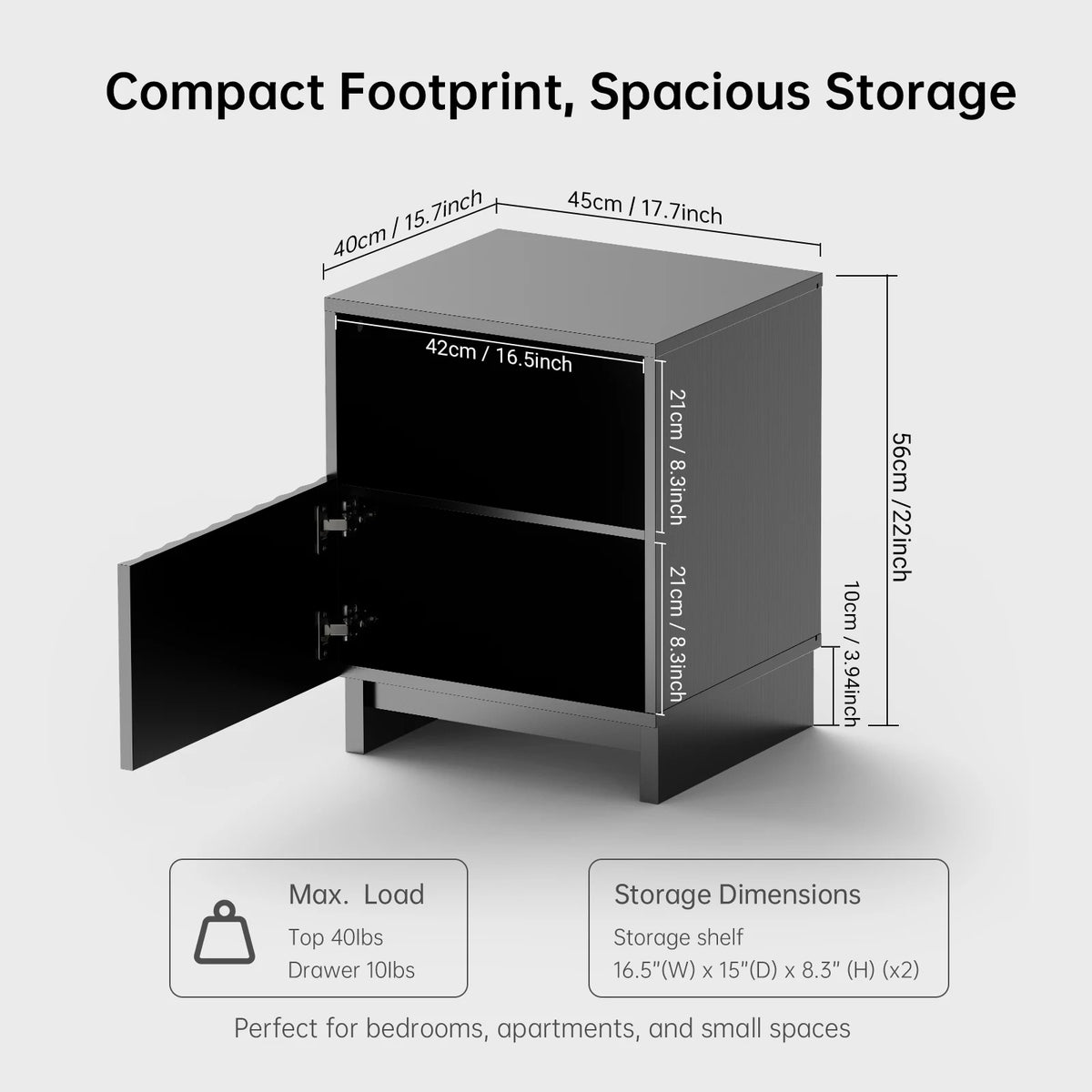 Fluted Nightstand, 17.7 inch Modern Wood Bedside Table With Storage Drawers & Open Shelf, Mid-Century Small Coffee Tea Sofa Side Table, End Table Storage Cabinet For Bedroom, Living Room