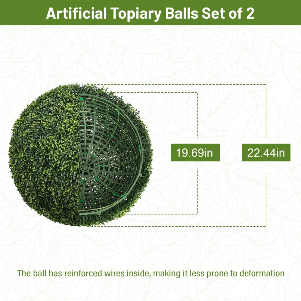 Topiary Balls Artificial Outdoor Faux Boxwood Plants Large Green Decorative Spheres for Garden Front Porch Patio Planter Decoration, 2pcs/set