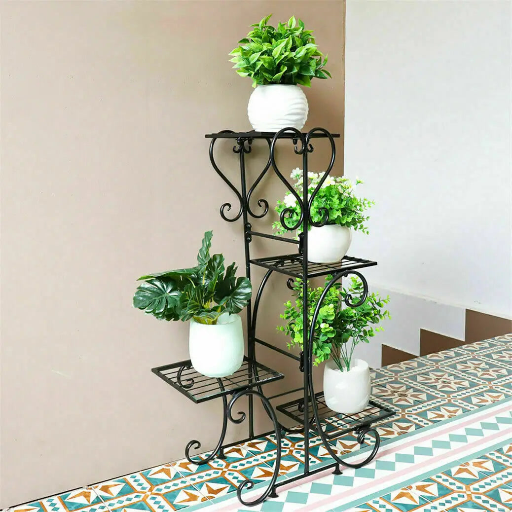 4 Tier Metal Plant Stand for Indoor Outdoor Garden Patio Flower Pot Display Rack Organizer Black and White