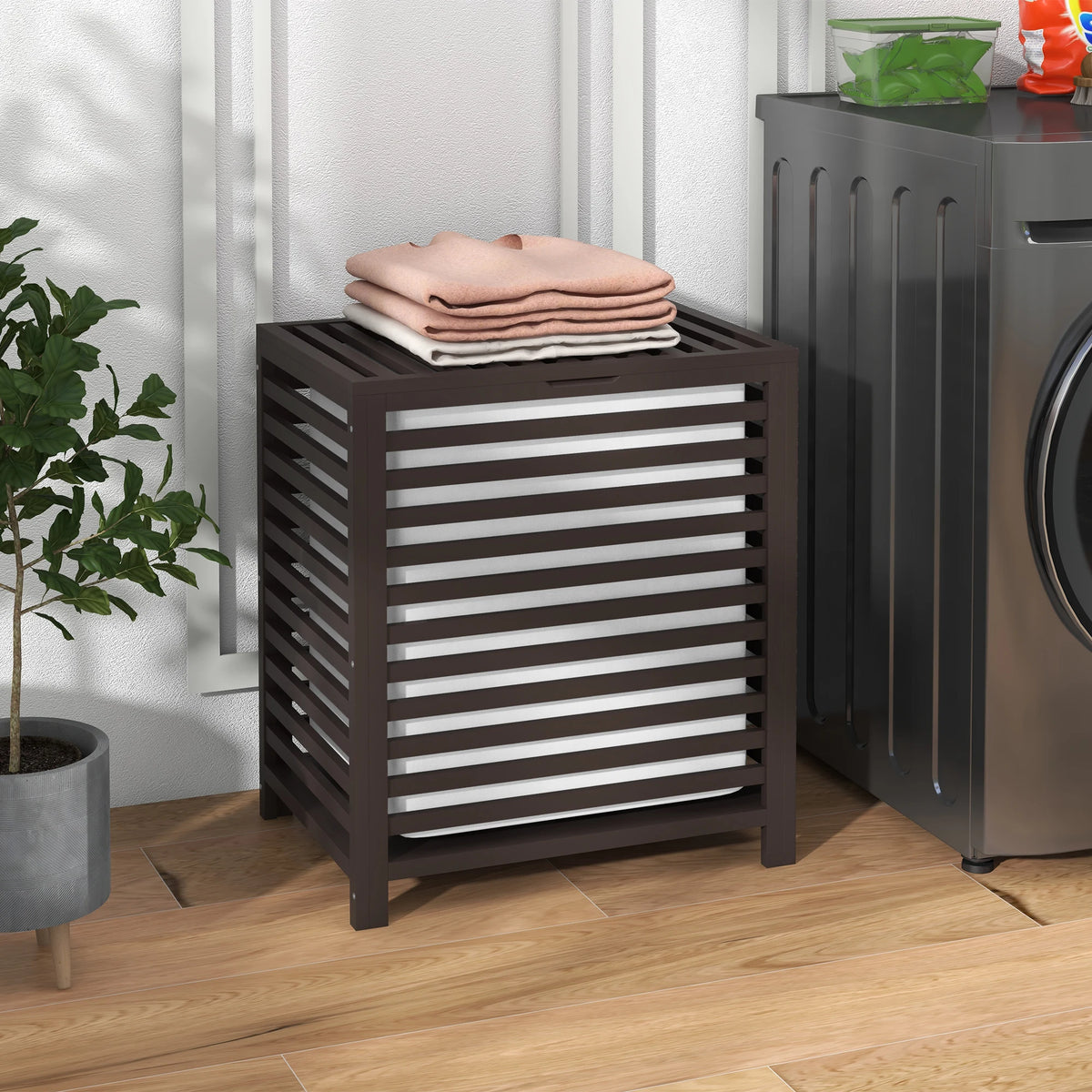 Bamboo Laundry Hamper with Lid, Laundry Basket with Removable Liner Bag, Dirty Clothes Hamper, 19.75 x 14.25 x 23.5 Inches, Coffee