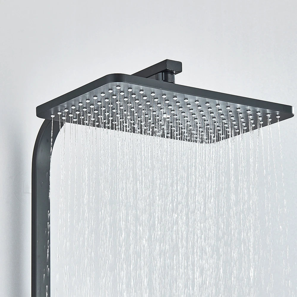 Black Smart Thermostatic Shower Faucet Set Bathroom Intelligent Rainfall Digital Mixer Tap With Rack and Bidet Bath System