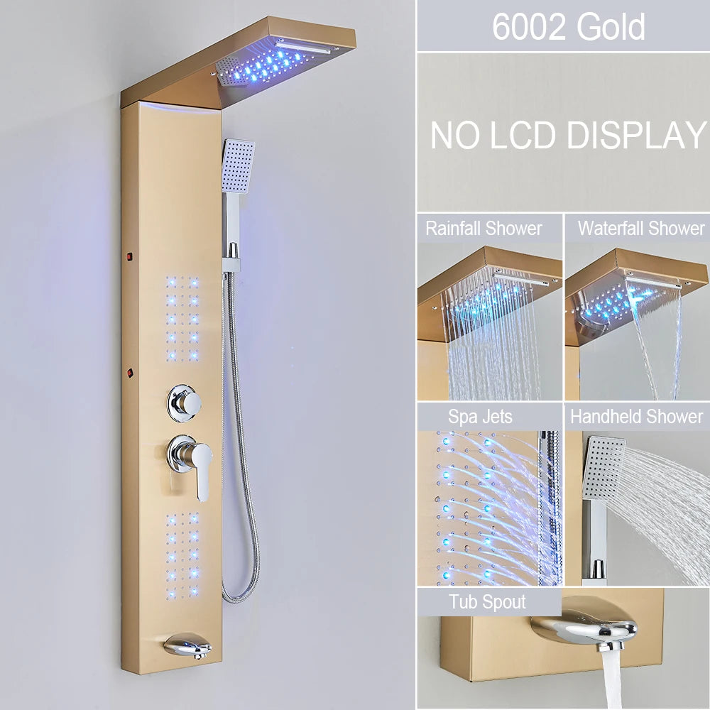 Bathroom Shower Panel LED Light Bathroom Faucet Hot & Cold Rainfall Mixer Tap Modern Bathroom Faucet Shower Column For Bath