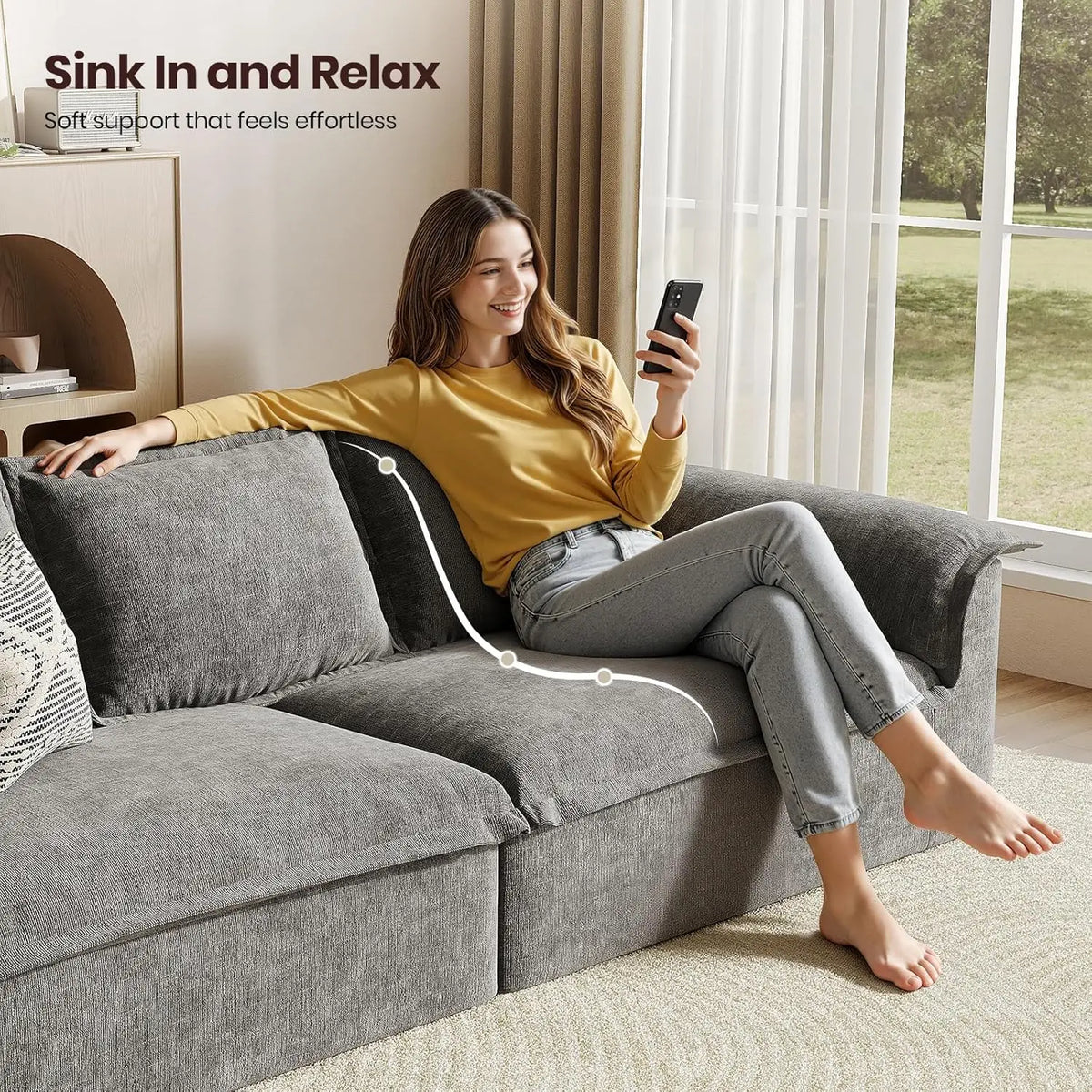 110" Oversized Boneless Sofa Extra Deep Seat, Corduroy Upholstered Floor Couch for Apartment, Living Room, No Assembly Required