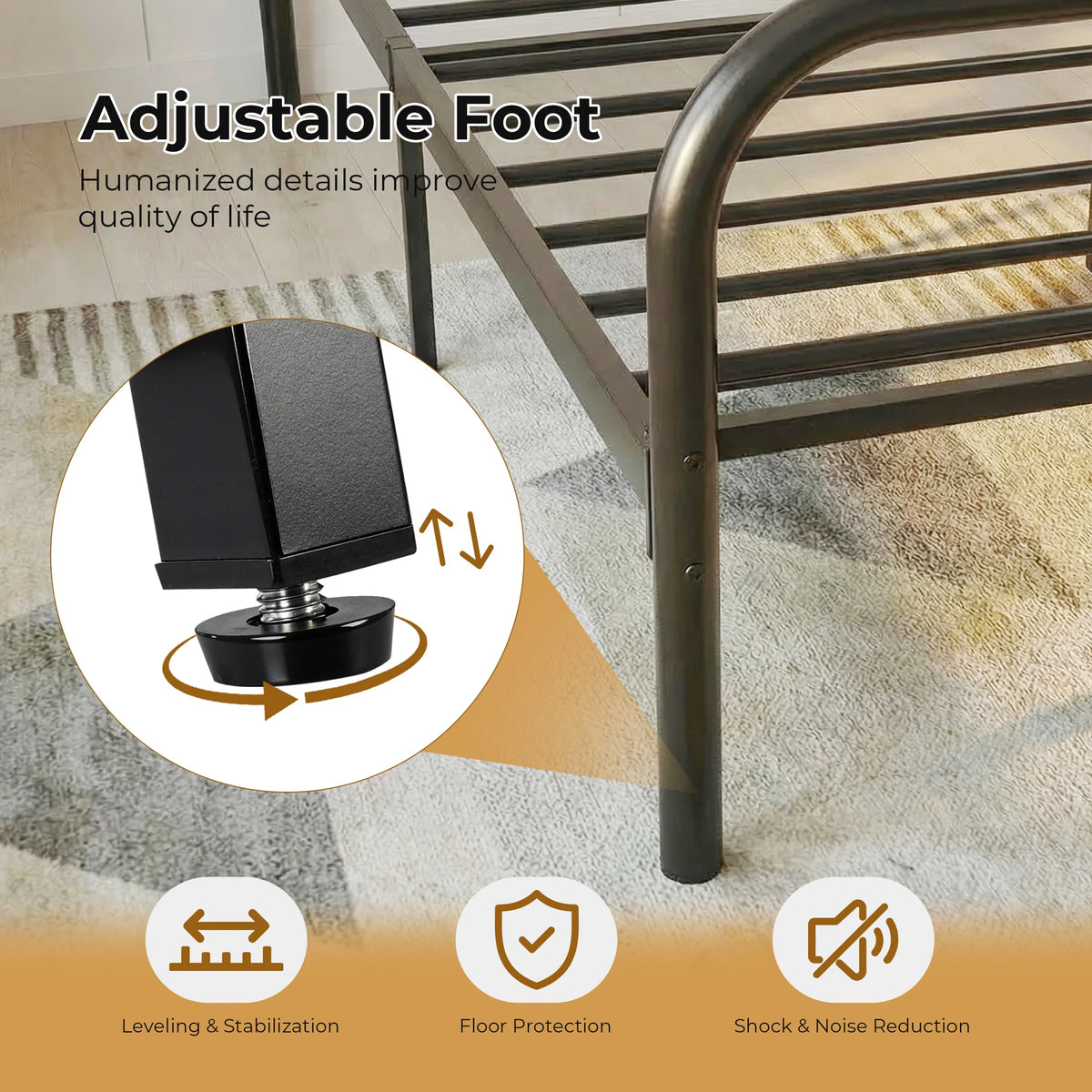 JHK Square Metal Platform Bed Frame Heavy Duty with 11.9" Under-Bed Storage No Box Spring Needed Easy Assembly For Living Room